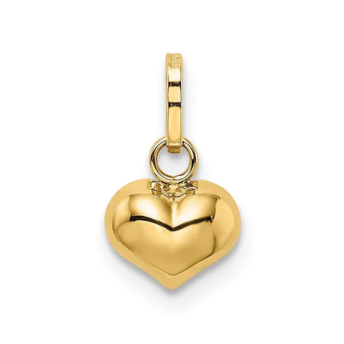 Charm Necklaces TreasureFineJewelers 14k Yellow Gold Polished 3D Puffed Heart Charm