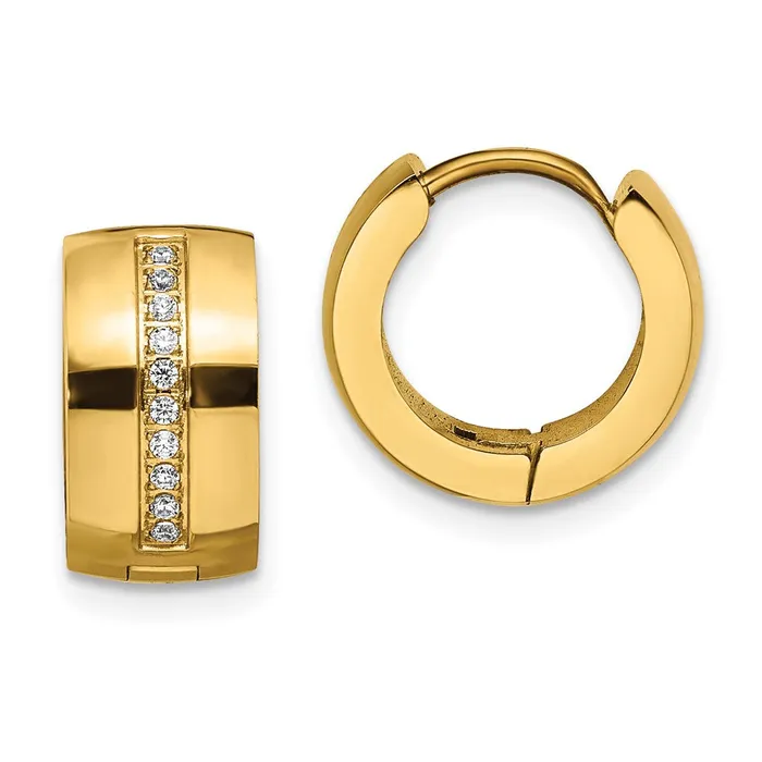 Earrings Stainless Steel Polished Yellow IP wPreciosa Crystal Hinged Hoop Earrings TreasureFineJewelers Earrings Stainless Steel Polished Yellow IP wPreciosa Crystal Hinged Hoop Earrings TreasureFineJewelers
