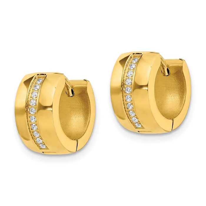Earrings Stainless Steel Polished Yellow IP wPreciosa Crystal Hinged Hoop Earrings TreasureFineJewelers