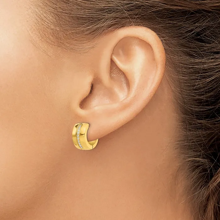 Earrings Stainless Steel Polished Yellow IP wPreciosa Crystal Hinged Hoop Earrings TreasureFineJewelers