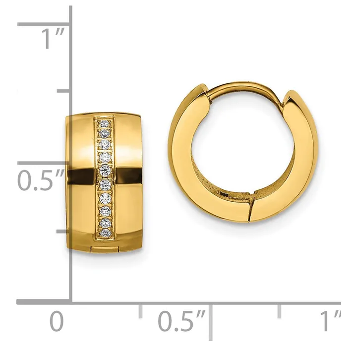 Earrings Stainless Steel Polished Yellow IP wPreciosa Crystal Hinged Hoop Earrings TreasureFineJewelers