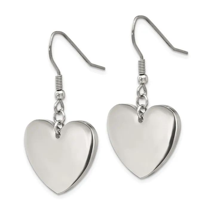 Earrings TreasureFineJewelers Stainless Steel Polished Heart Dangle Shepherd Hook Earrings