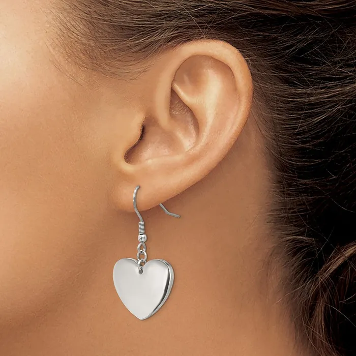 Earrings TreasureFineJewelers Stainless Steel Polished Heart Dangle Shepherd Hook Earrings