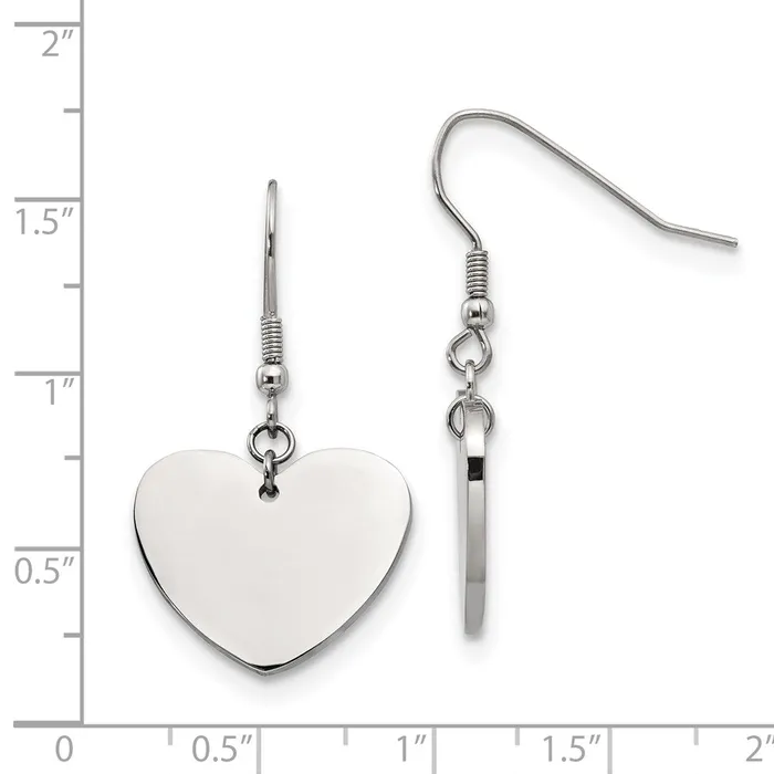 Earrings TreasureFineJewelers Stainless Steel Polished Heart Dangle Shepherd Hook Earrings