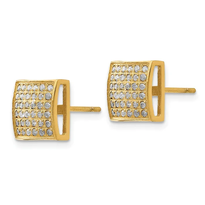 Earrings TreasureFineJewelers Stainless Steel Polished Yellow IP with 38ct Diamond Square Post Earring