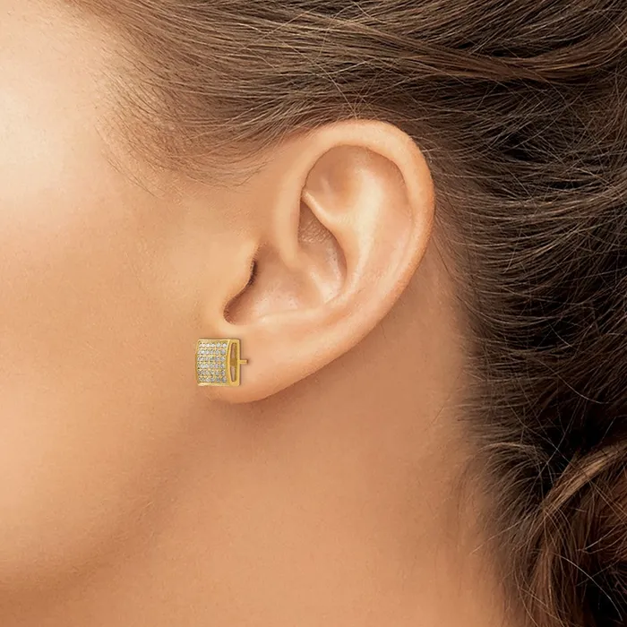 Earrings TreasureFineJewelers Stainless Steel Polished Yellow IP with 38ct Diamond Square Post Earring