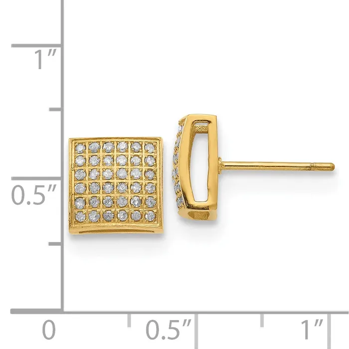 Earrings TreasureFineJewelers Stainless Steel Polished Yellow IP with 38ct Diamond Square Post Earring
