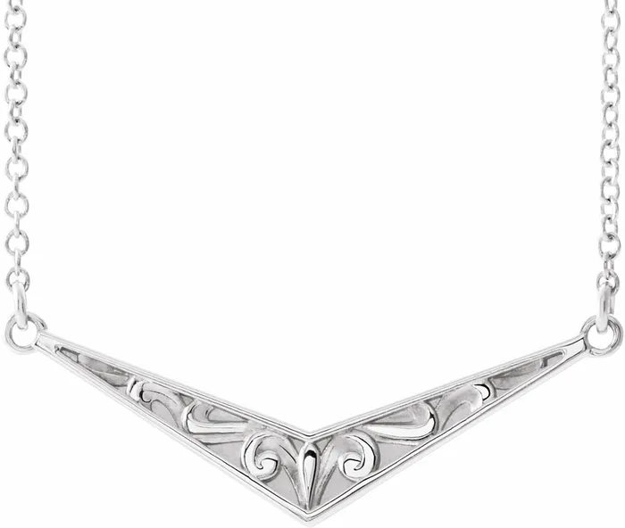 Necklaces 14K White Gold Sculptural V 18 Necklace TreasureFineJewelers