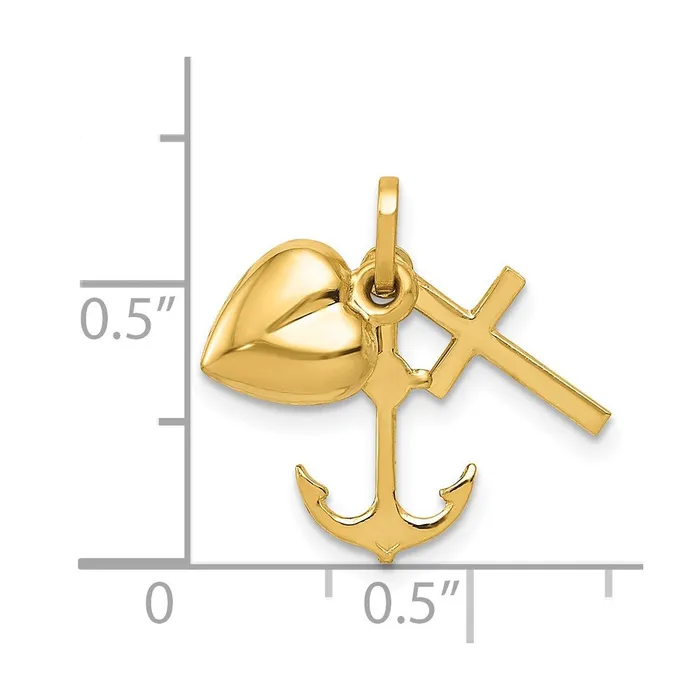 Necklaces TreasureFineJewelers 14k Yellow Gold Polished Heart Cross Anchor Pendant