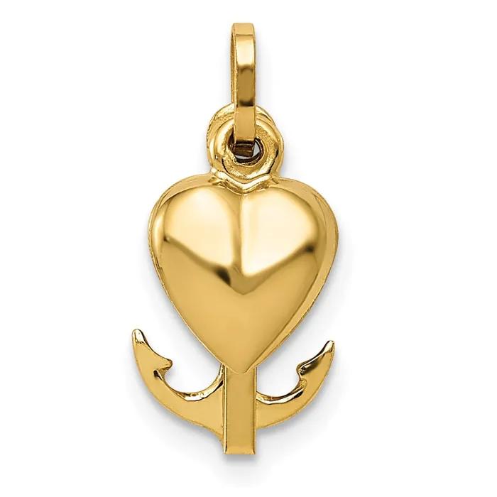 Necklaces TreasureFineJewelers 14k Yellow Gold Polished Heart Cross Anchor Pendant