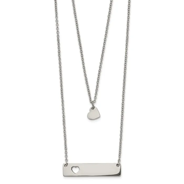 Necklaces TreasureFineJewelers Stainless Steel Polished Heart and Bar Multi Strand 15in ext Necklace Necklaces TreasureFineJewelers Stainless Steel Polished Heart and Bar Multi Strand 15in ext Necklace