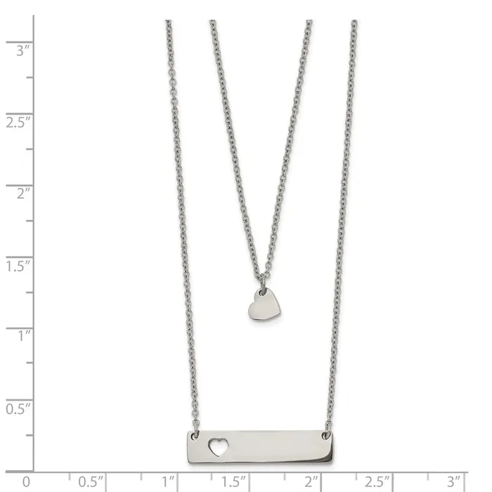 Necklaces TreasureFineJewelers Stainless Steel Polished Heart and Bar Multi Strand 15in ext Necklace