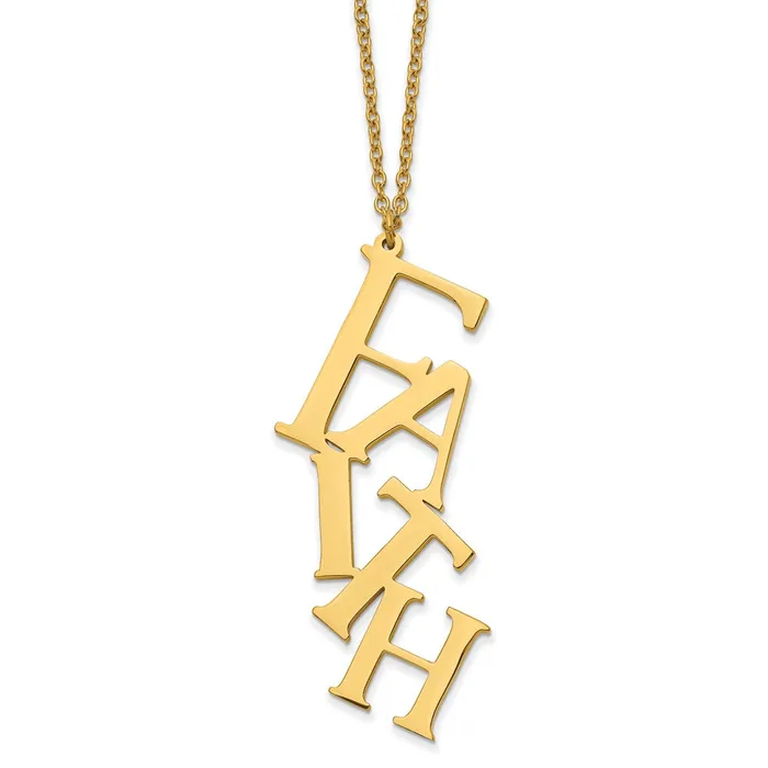 Necklaces TreasureFineJewelers Stainless Steel Polished Yellow IPplated FAITH w2in ext 16in Necklace Necklaces TreasureFineJewelers Stainless Steel Polished Yellow IPplated FAITH w2in ext 16in Necklace