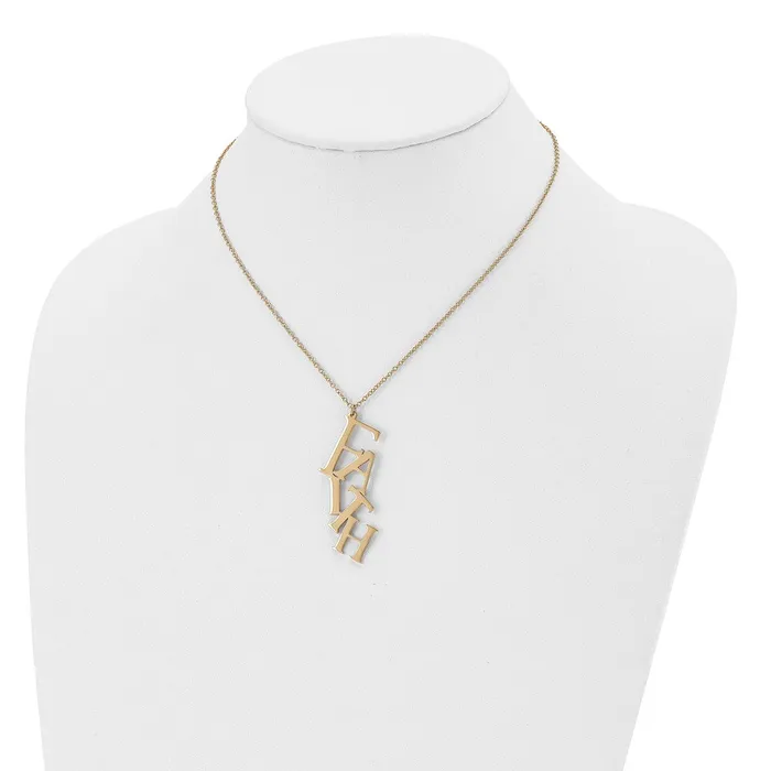 Necklaces TreasureFineJewelers Stainless Steel Polished Yellow IPplated FAITH w2in ext 16in Necklace
