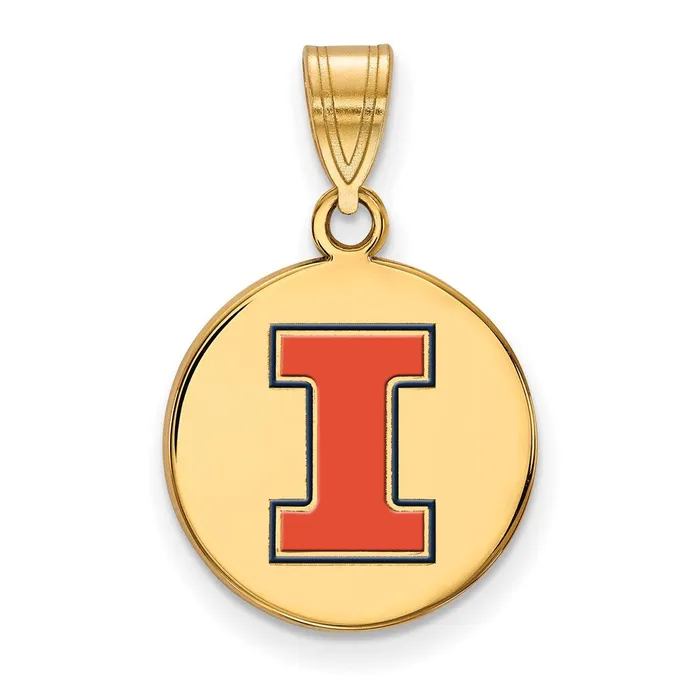 Necklaces TreasureFineJewelers Sterling Silver Goldplated University of Illinois Letter I Medium Enameled Disc Pendant Necklaces TreasureFineJewelers Sterling Silver Goldplated University of Illinois Letter I Medium Enameled Disc Pendant