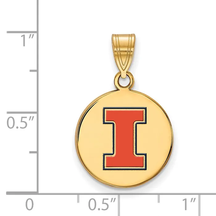 Necklaces TreasureFineJewelers Sterling Silver Goldplated University of Illinois Letter I Medium Enameled Disc Pendant