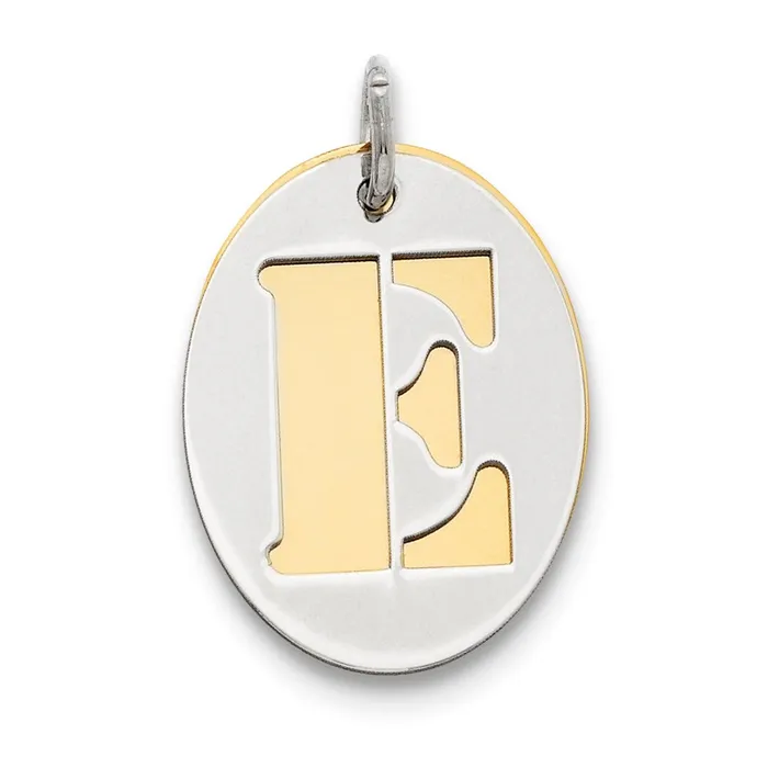 Necklaces TreasureFineJewelers Sterling Silver GP Initial E Double Plate Oval Charm Necklaces TreasureFineJewelers Sterling Silver GP Initial E Double Plate Oval Charm