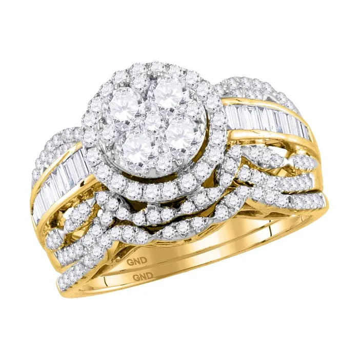 North Arrow Shop 14kt yellow gold womens round diamond cluster halo bridal wedding engagement ring band set 1 38 cttw118130 Rings North Arrow Shop 14kt yellow gold womens round diamond cluster halo bridal wedding engagement ring band set 1 38 cttw118130 Rings