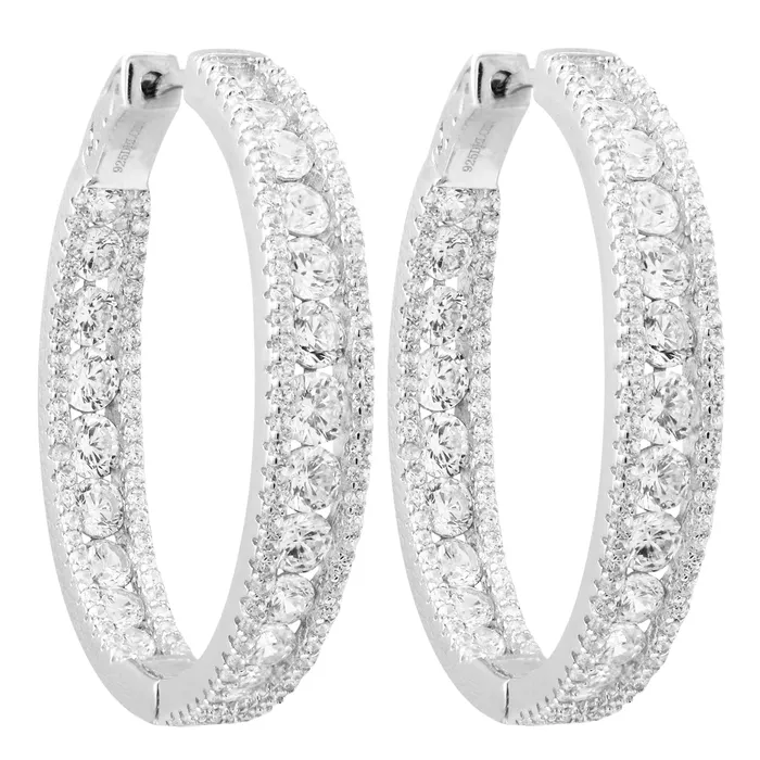 Perfect Piercing Inner Cut Diamond Cz 335X305mm Oval Hoop Earrings Earrings