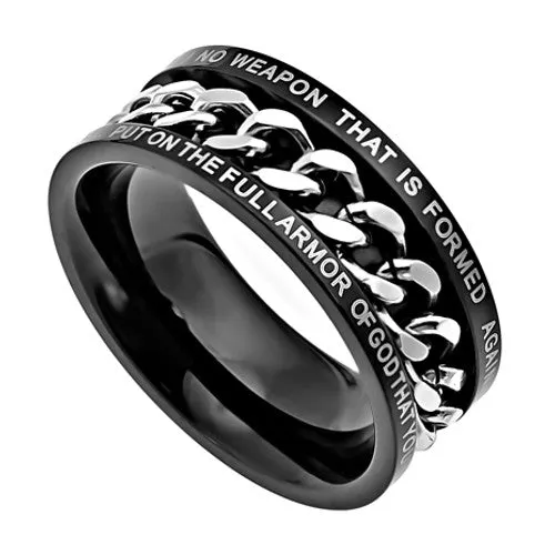 Rings North Arrow Shop Isaiah 5417 Ring Black Stainless Steel Spinner Chain with Bible Verse Rings North Arrow Shop Isaiah 5417 Ring Black Stainless Steel Spinner Chain with Bible Verse