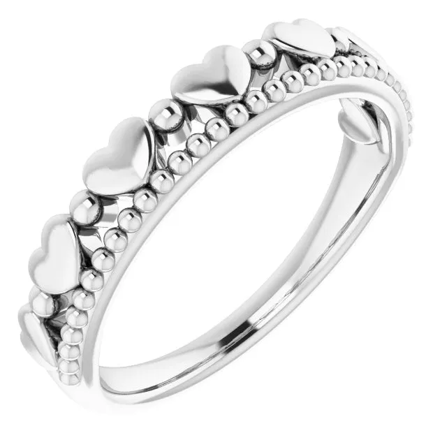 Rings Platinum Stackable Beaded Heart Ring TreasureFineJeweler