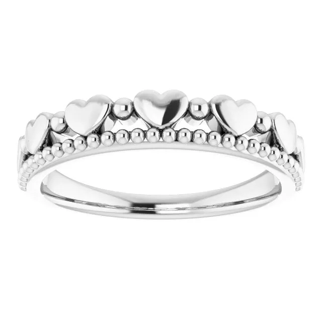 Rings Platinum Stackable Beaded Heart Ring TreasureFineJeweler