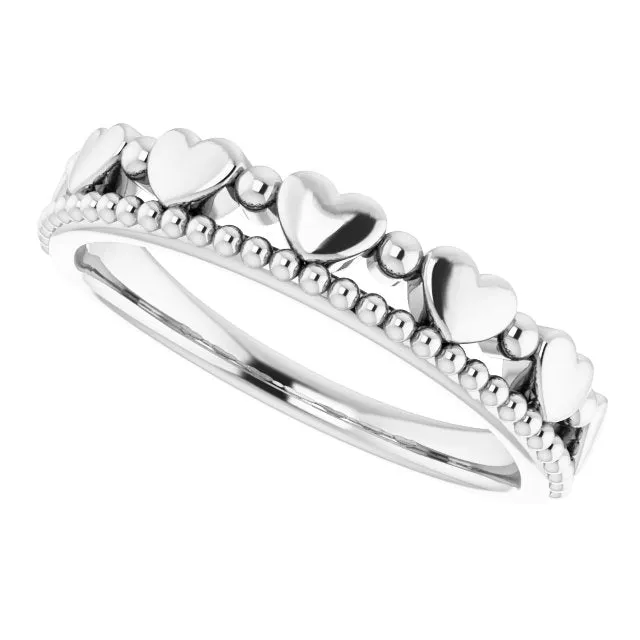 Rings Platinum Stackable Beaded Heart Ring TreasureFineJeweler