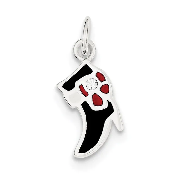 Rings TreasureFineJewelers Sterling Silver Black Red Enameled Boot Charm