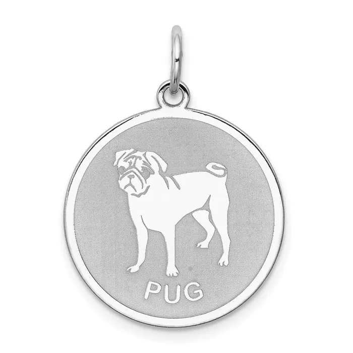 Rings TreasureFineJewelers Sterling Silver Rhodiumplated Pug Disc Charm