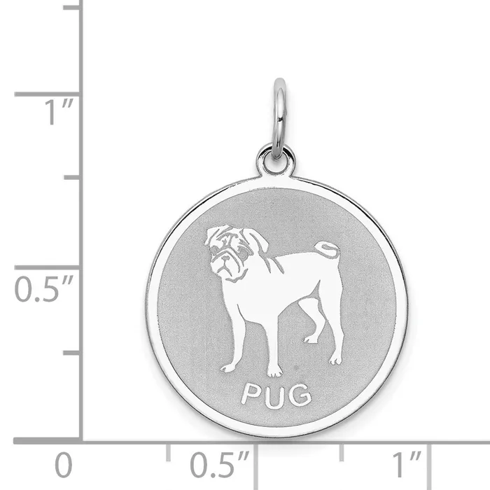 Rings TreasureFineJewelers Sterling Silver Rhodiumplated Pug Disc Charm