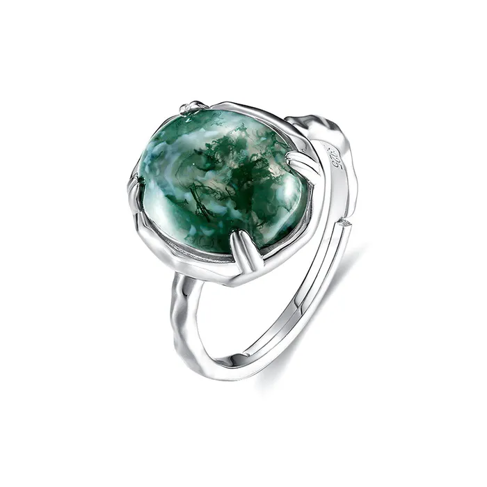 Rings Trendolla Jewelry Trendolla Claw Prong Moss Agate Engagement Ring