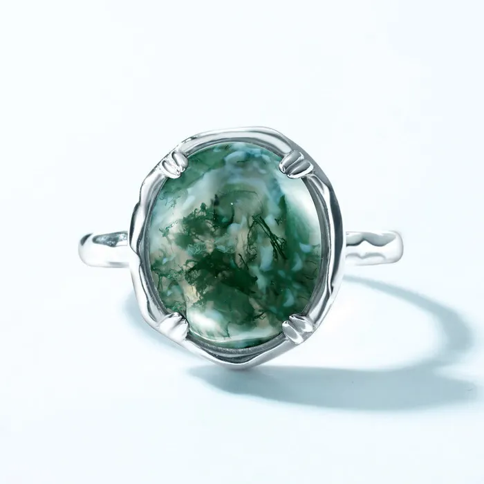 Rings Trendolla Jewelry Trendolla Claw Prong Moss Agate Engagement Ring