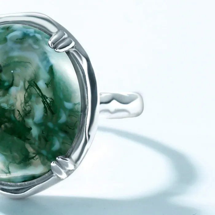 Rings Trendolla Jewelry Trendolla Claw Prong Moss Agate Engagement Ring