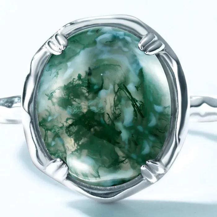 Rings Trendolla Jewelry Trendolla Claw Prong Moss Agate Engagement Ring