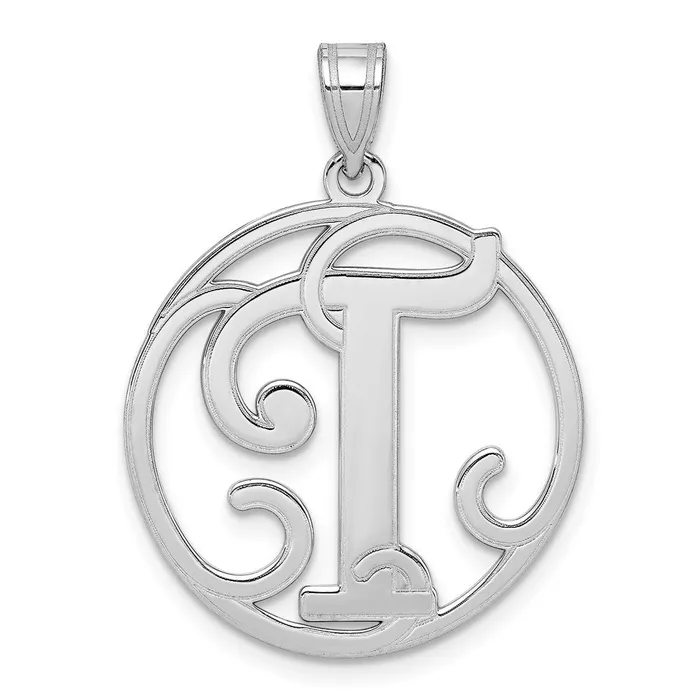 Sterling Silver Rhodiumplated Fancy Script Letter T Initial Pendant TreasureFineJewelers Necklaces Sterling Silver Rhodiumplated Fancy Script Letter T Initial Pendant TreasureFineJewelers Necklaces