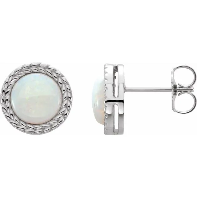 TreasureFineJewelers 14K White Opal BezelSet Leaf Earrings Earrings