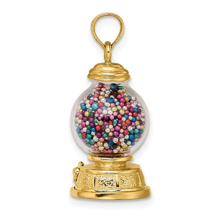 TreasureFineJewelers 14k Yellow Gold 3D Moveable Gumball Machine Glass Pendant PreStyled Sets TreasureFineJewelers 14k Yellow Gold 3D Moveable Gumball Machine Glass Pendant PreStyled Sets