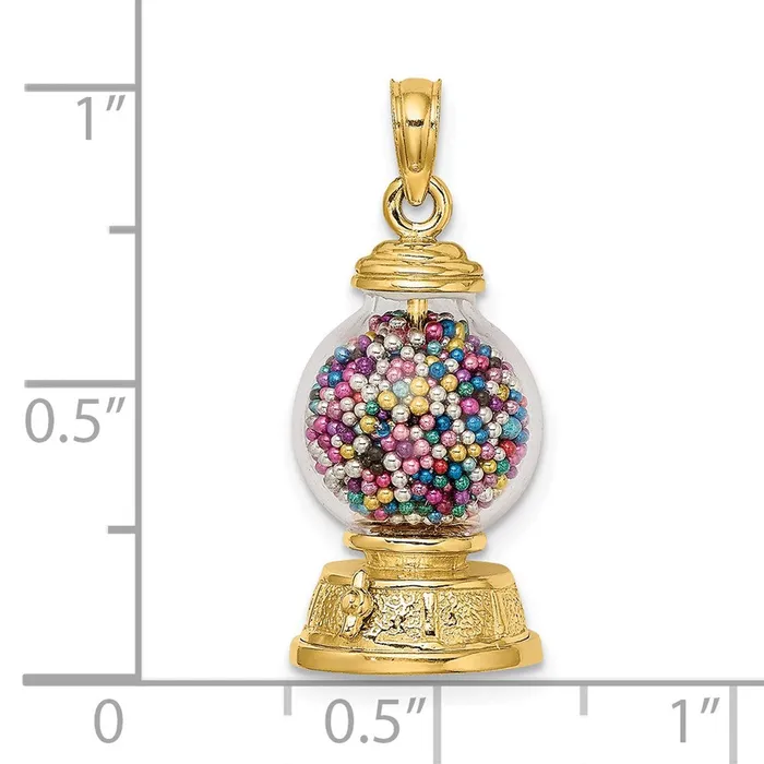 TreasureFineJewelers 14k Yellow Gold 3D Moveable Gumball Machine Glass Pendant PreStyled Sets