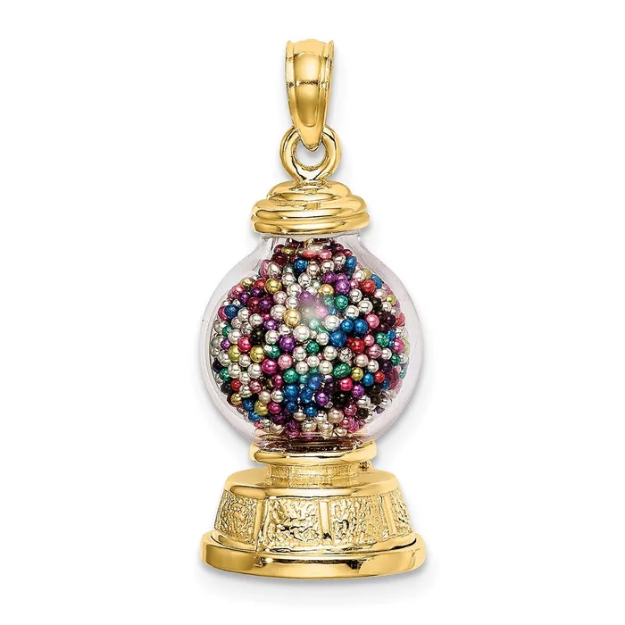 TreasureFineJewelers 14k Yellow Gold 3D Moveable Gumball Machine Glass Pendant PreStyled Sets