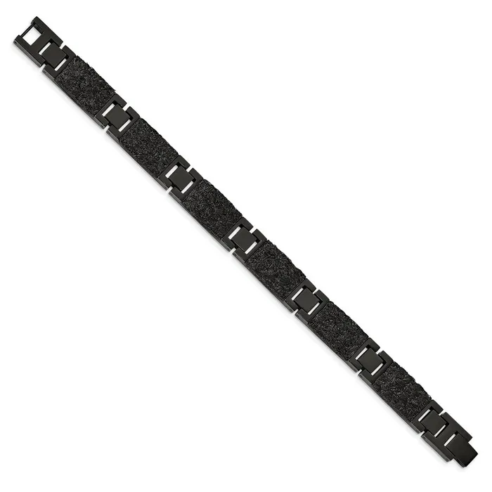 TreasureFineJewelers Bracelets Chisel Stainless Steel Polished Black IPplated Wire Inlay 85 inch Link Bracelet