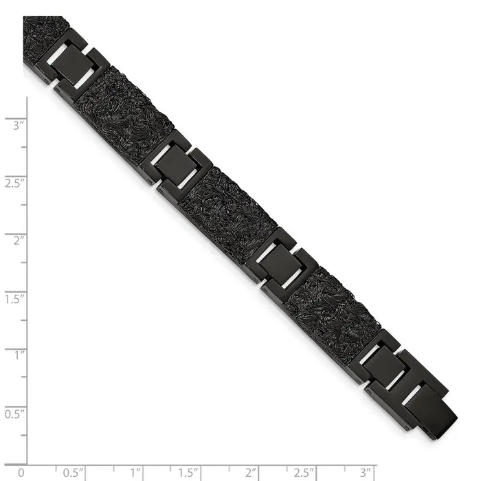 TreasureFineJewelers Bracelets Chisel Stainless Steel Polished Black IPplated Wire Inlay 85 inch Link Bracelet