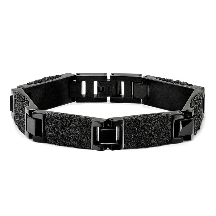 TreasureFineJewelers Bracelets Chisel Stainless Steel Polished Black IPplated Wire Inlay 85 inch Link Bracelet