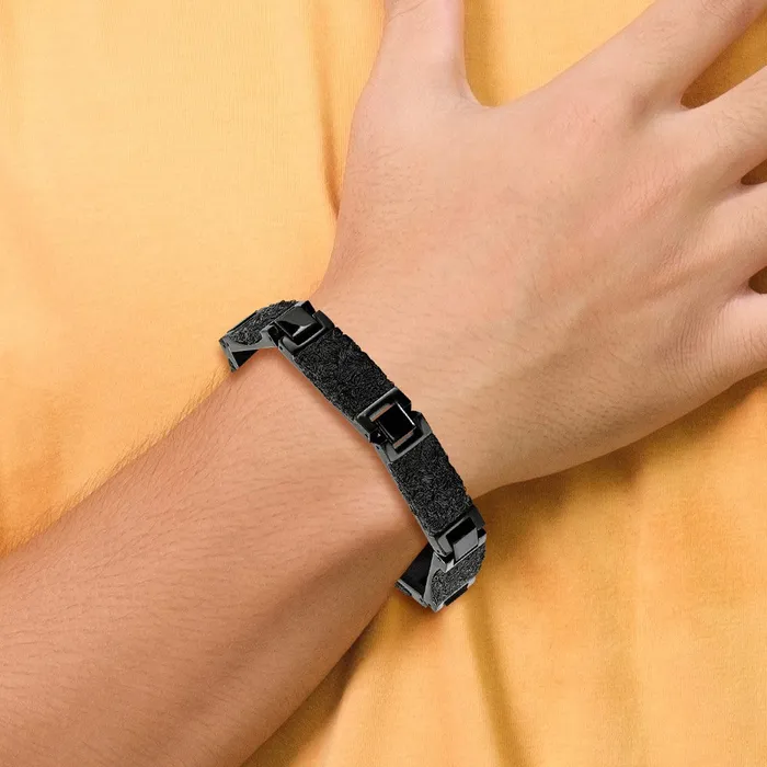 TreasureFineJewelers Bracelets Chisel Stainless Steel Polished Black IPplated Wire Inlay 85 inch Link Bracelet