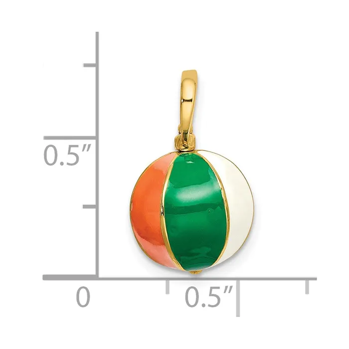 TreasureFineJewelers Charm Necklaces 14K 3D Multi Color Enamel Beach Ball Charm