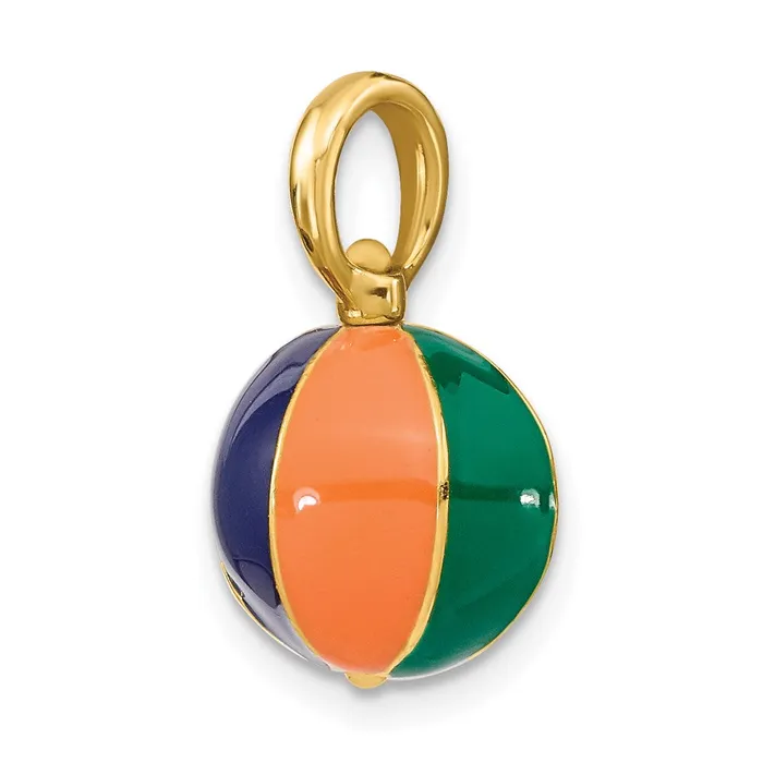TreasureFineJewelers Charm Necklaces 14K 3D Multi Color Enamel Beach Ball Charm