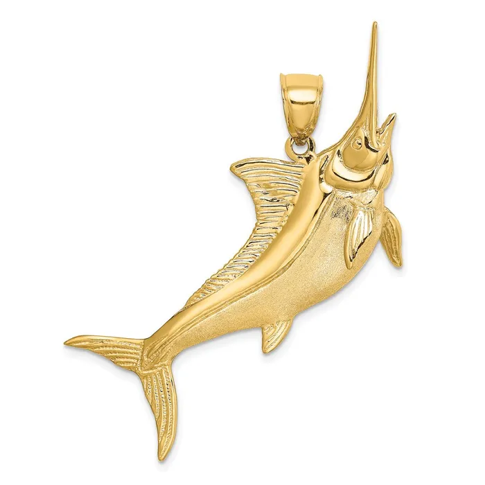 TreasureFineJewelers Charm Necklaces 14K 3D Satin Polished Marlin Charm TreasureFineJewelers Charm Necklaces 14K 3D Satin Polished Marlin Charm