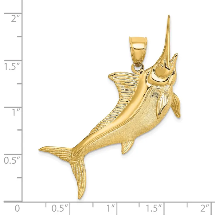 TreasureFineJewelers Charm Necklaces 14K 3D Satin Polished Marlin Charm