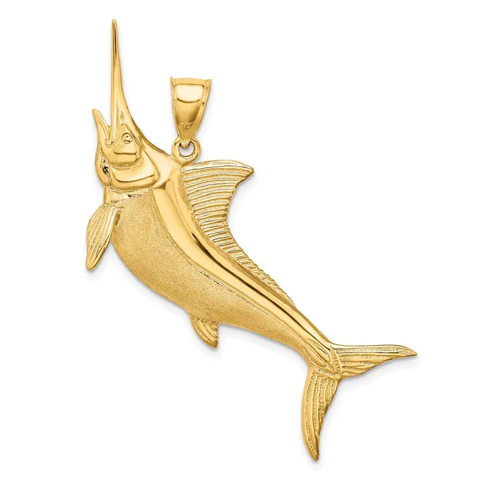 TreasureFineJewelers Charm Necklaces 14K 3D Satin Polished Marlin Charm