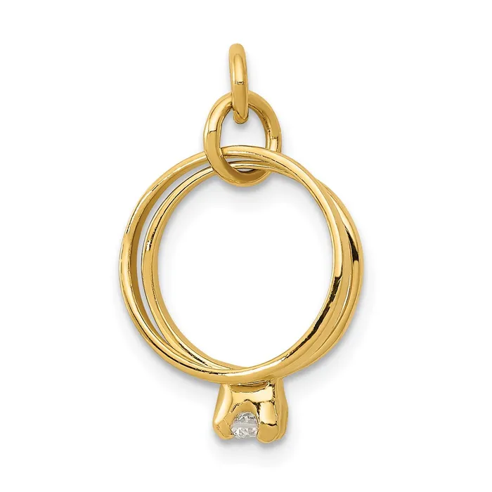 TreasureFineJewelers Charm Necklaces 14k 3D Wedding Rings CZ Charm