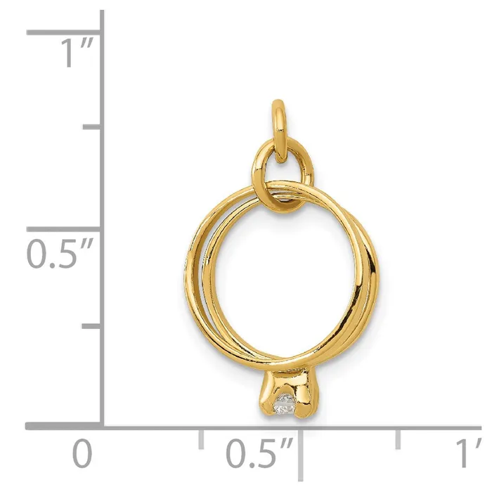 TreasureFineJewelers Charm Necklaces 14k 3D Wedding Rings CZ Charm